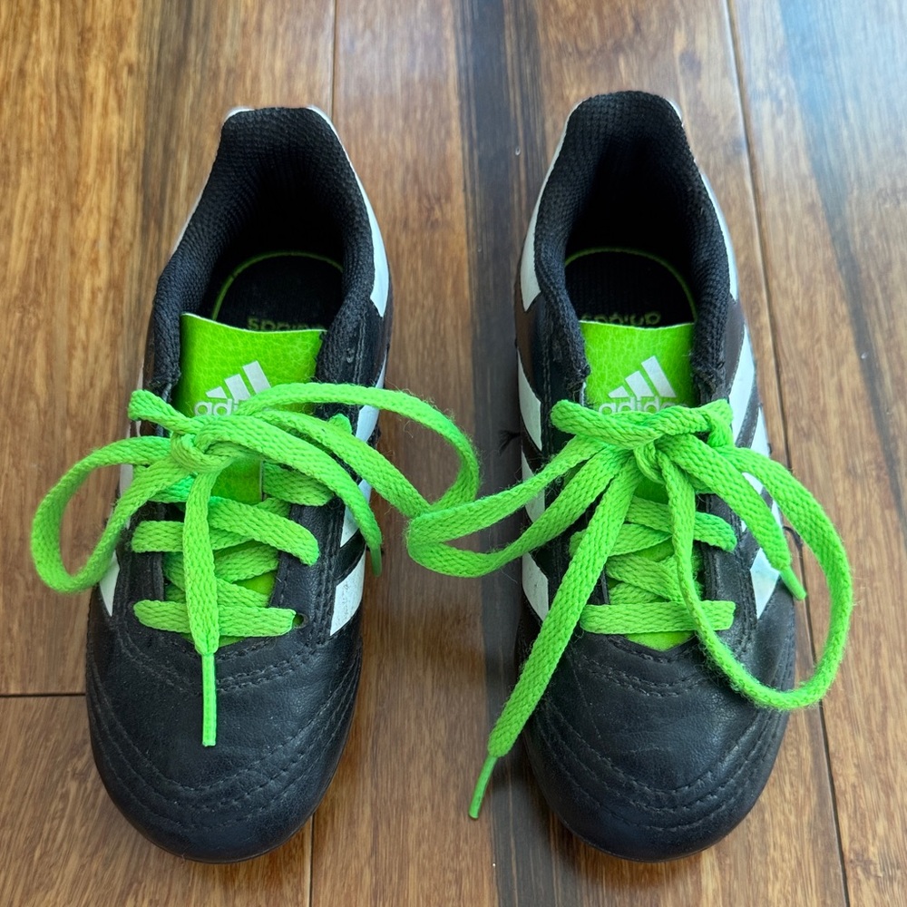 Adidas Kids Black with Green Accents Soccer Shoes - Picture 2 of 13